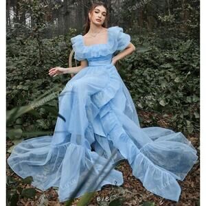🔥Faeriesty Puff Sleeve Ruffle Organza Elegant Fairytale Bridgerton Formal Dress